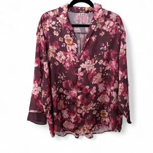 Free People Floral Pink and Brown Blouse